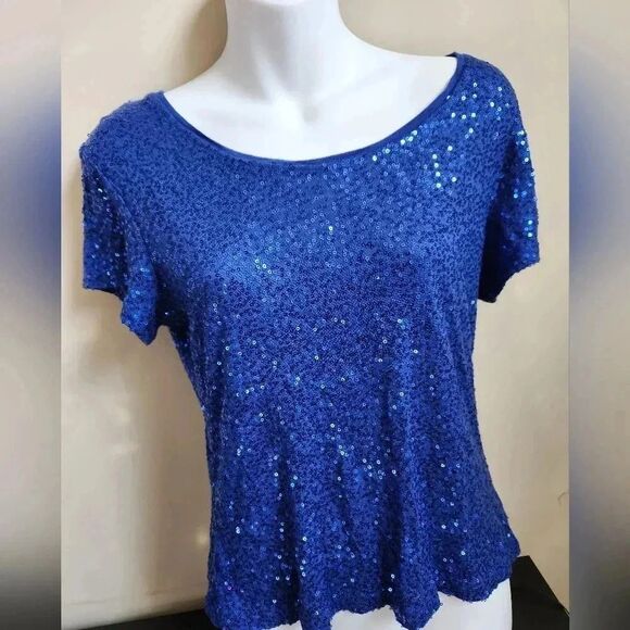 Dress Barn ladies blue sequin sparkly top size S - Picture 1 of 5